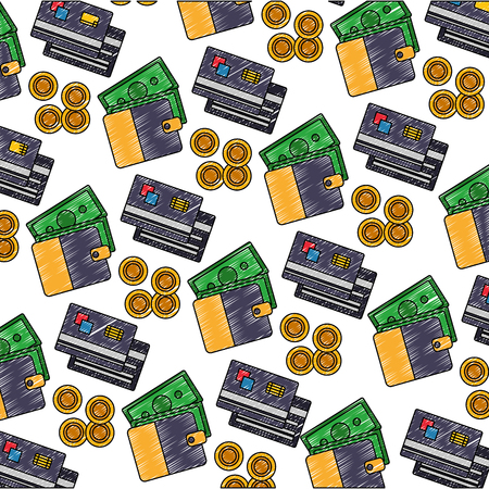 wallet banknote credit card coins currency pattern vector illustrationのイラスト素材
