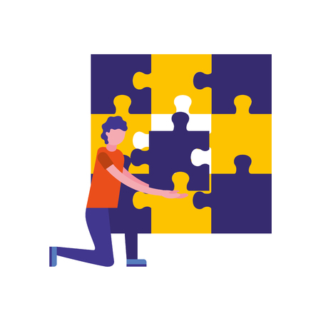 young man and team work with puzzle pieces vector illustration designのイラスト素材