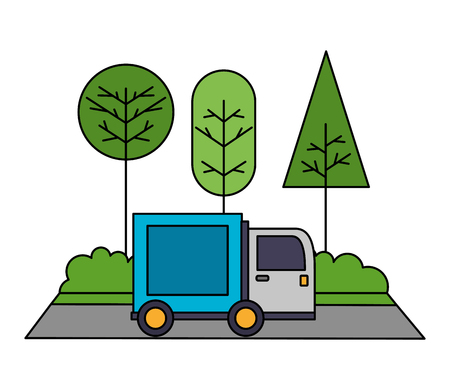 delivery truck with landscape nature isolated icon vector illustration designのイラスト素材