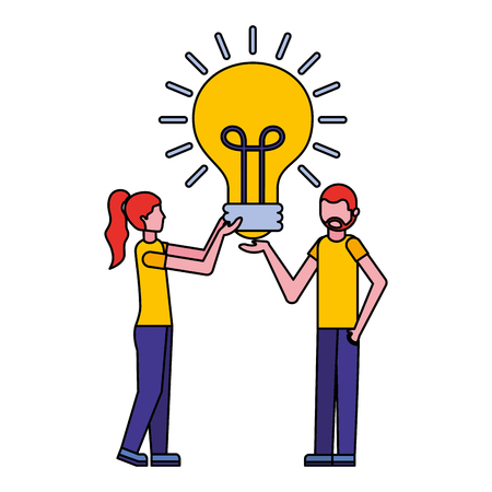 young couple with light bulb isolated icon vector illustration designのイラスト素材