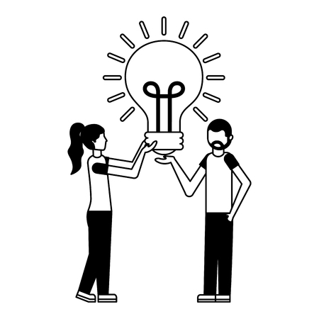 young couple with light bulb isolated icon vector illustration designのイラスト素材