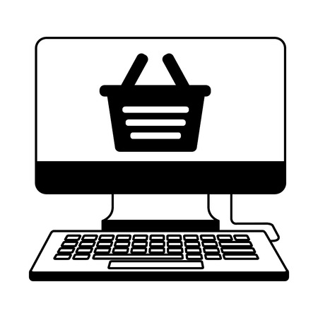 desktop computer with basket shopping isolated icon vector illustration designのイラスト素材