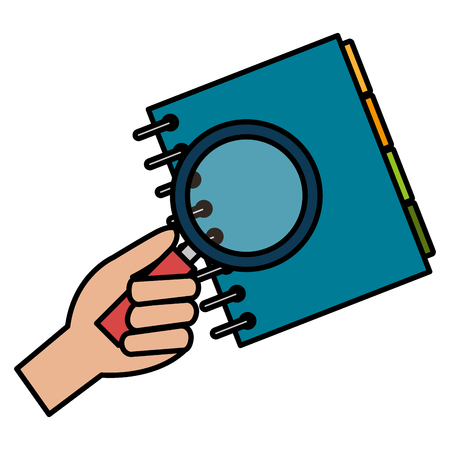 hand with magnifying glass and notebook vector illustration designのイラスト素材