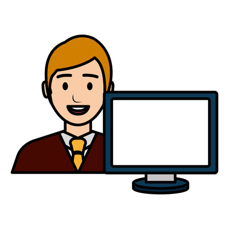 businessman with computer avatar vector illustration designのイラスト素材