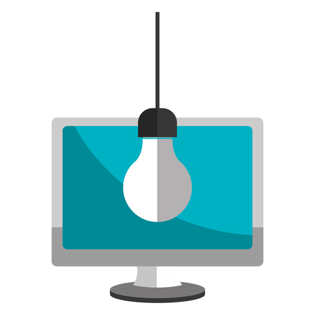computer display with bulb hanging vector illustration designのイラスト素材