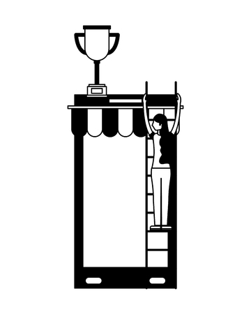 smartphone with parasol and objects vector illustration designのイラスト素材