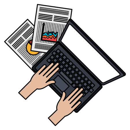 laptop computer with financial documents vector illustrationのイラスト素材