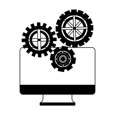 monitor computer with set gears machine vector illustration designのイラスト素材