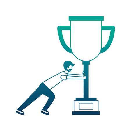 young man pushing trophy avatar character vector illustration designのイラスト素材