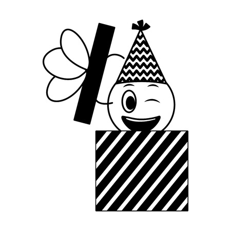 birthday face emoticon in gift box celebration vector illustrationのイラスト素材