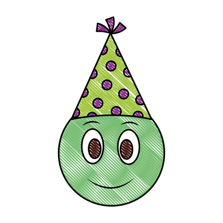 birthday face emoji party hat drawing vector illustrationのイラスト素材