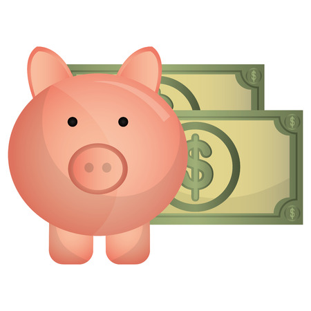 piggy savings with bills dollars vector illustration designのイラスト素材