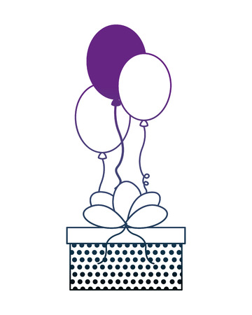birthday dotted gift box with balloons celebration neon design vector illustrationのイラスト素材