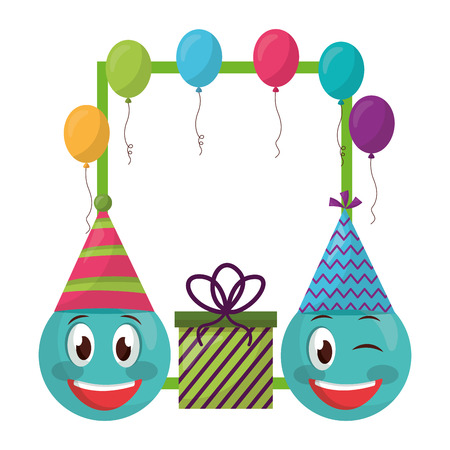 emoji kawaii with gift box present and balloons helium vector illustration designのイラスト素材
