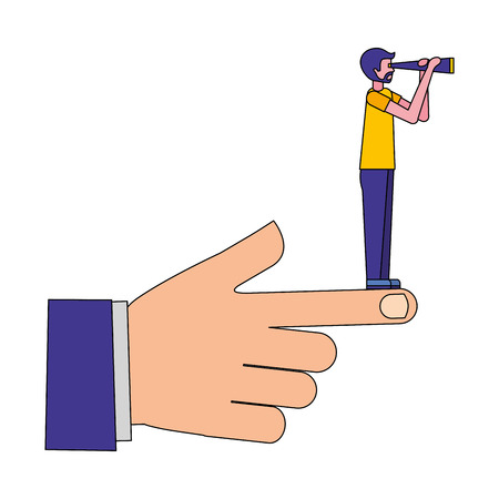 hand with young man and telescope vector illustration designのイラスト素材