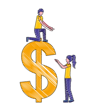 business man and woman dollar money symbol vector illustrationのイラスト素材