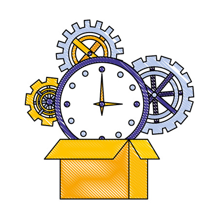 cardboard box clock gears team work vector illustrationのイラスト素材