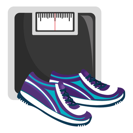 scale balance gym with tennis shoes vector illustration designのイラスト素材