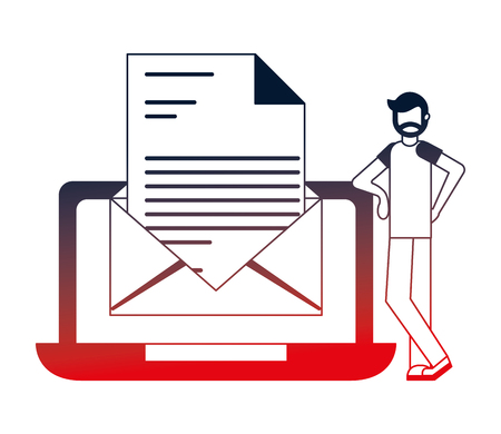 man with laptop computer and envelope vector illustration designのイラスト素材