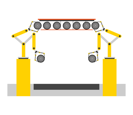 assembly line tires automatic auto production conveyor robotic vector illustrationのイラスト素材