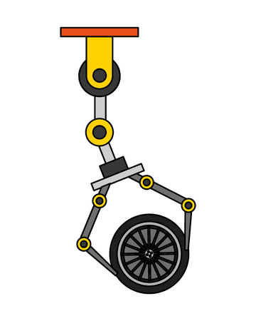 robot arm for automotive engineering with car wheel vector illustrationのイラスト素材