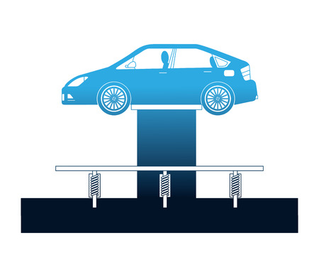 car at hydraulic lifting platform inspection and maintenance vector illustrationのイラスト素材