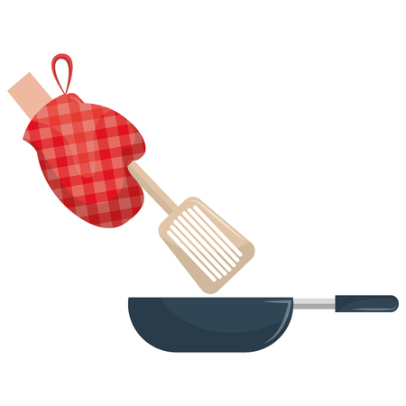 glove kitchen with pan and spatule vector illustration designのイラスト素材