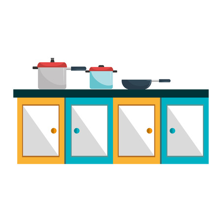 kitchen drawer wooden with set pots vector illustration designのイラスト素材