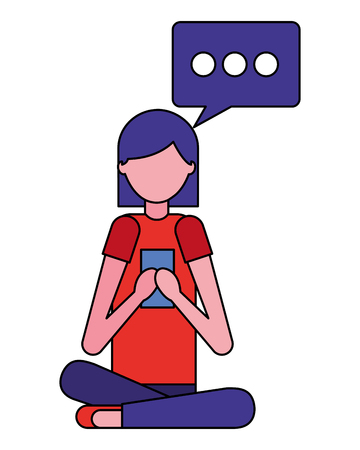 woman using smartphone chatting bubble vector illustrationのイラスト素材