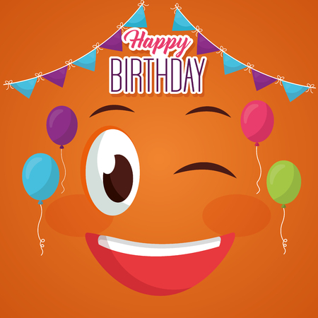 happy birthday face stinging the eye pennants balloons vector illustrationのイラスト素材