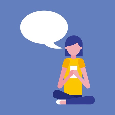 woman sitting with smartphone and speech bubble vector illustrationのイラスト素材