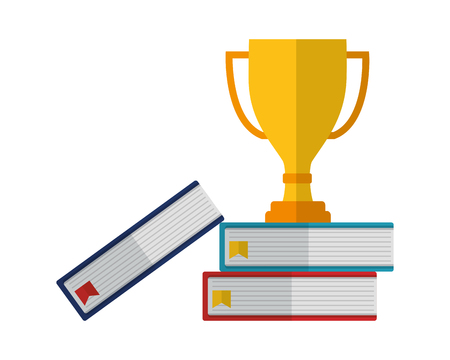 trophy award cup in pile books isolated icon vector illustration designのイラスト素材