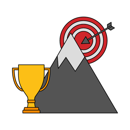 target arrow success with mountain and trophy cup vector illustration designのイラスト素材