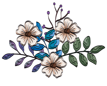 beautiful flowers and leafs decoration vector illustration designのイラスト素材