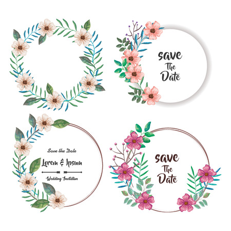 beautiful flowers and leafs frame vector illustration designのイラスト素材