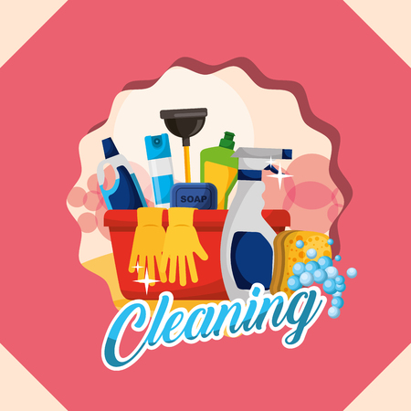 basin gloves spray plunger bottle soap tools cleaning vector illustrationのイラスト素材