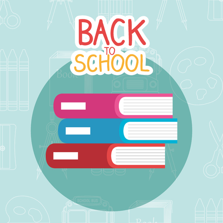 back to school label with books and supplies vector illustration designのイラスト素材