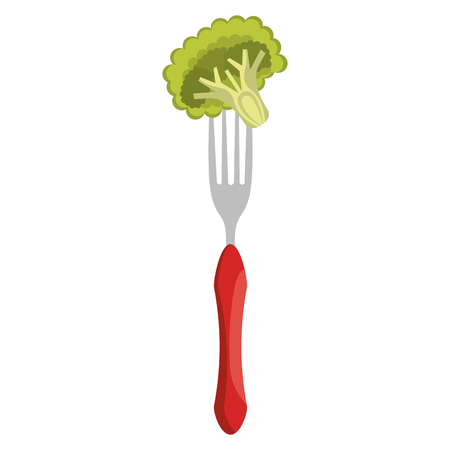 fresh broccoli in fork vector illustration designのイラスト素材