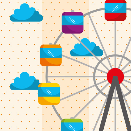 ferris wheel sky carnival fun fair festival vector illustrationのイラスト素材