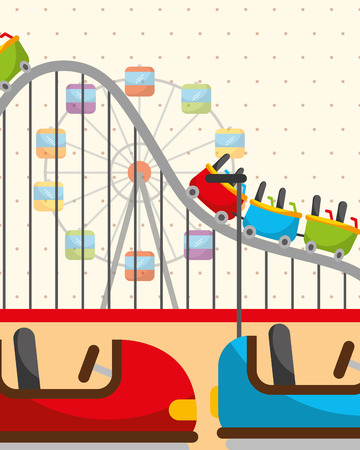 roller coaster ferris wheel and bumper cars carnival fun fair festival vector illustrationのイラスト素材