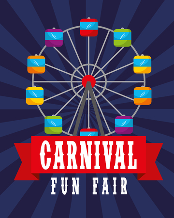 ferris wheel retro poster carnival fun fair vector illustrationのイラスト素材