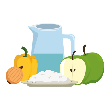 fresh fruits and vegetables with water jar vector illustration designのイラスト素材