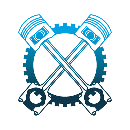 crossed pistons gear cogwheel industry automotive vector illustration neon designのイラスト素材