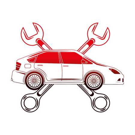 industry automotive car crossed wrench tools vector illustration red neonのイラスト素材