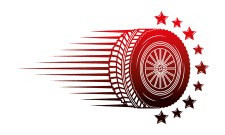 industry automotive wheel car speed stars emblem vector illustration red neonのイラスト素材