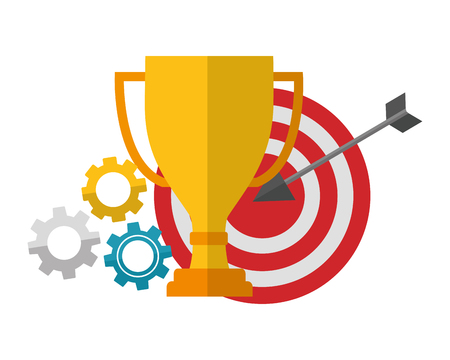 trophy award cup with target arrow success and gear machine vector illustration designのイラスト素材