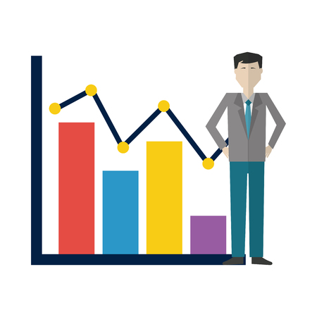 businessman with graph statistic avatar character vector illustration designのイラスト素材