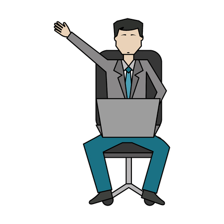 businessman sitting with laptop computer avatar character vector illustration designのイラスト素材