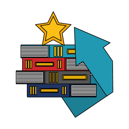 pile of library books with star and arrow up vector illustration designのイラスト素材