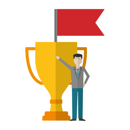 businessman with trophy cup and flag vector illustration designのイラスト素材